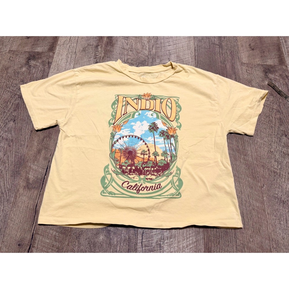 Organic Generation Indio California Graphic T-Shirt Yellow Cotton Women Large